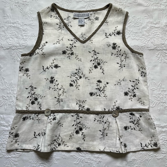 Jessica Howard Floral Linen Sleeveless Top Size M - Picture 1 of 9